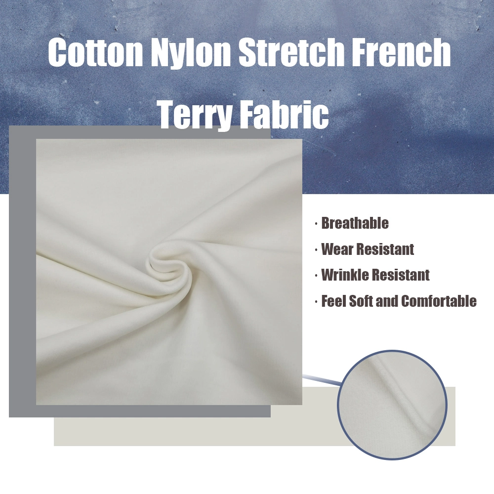 China Cotton Nylon Spandex French Terry Fabric for Long Sleeve Hoodie Long Stapled Cotton Polyamide Stretch French Terry Knitted Fabric Jersey Knitted Fabric