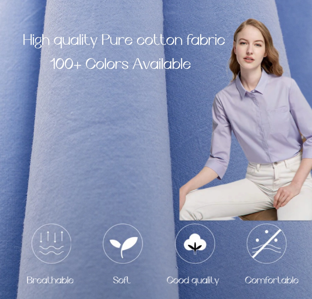 (100+colors available in stock) 60s Plain Poplin 100% Pure Washed Cotton Fabric for Garment/Dress/Shirt/Children′s Clothing